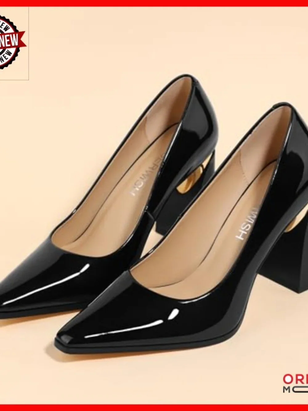 Chunky Block Heel Pumps, 3.5 Inch Heels, Patent Leather, Slip-On